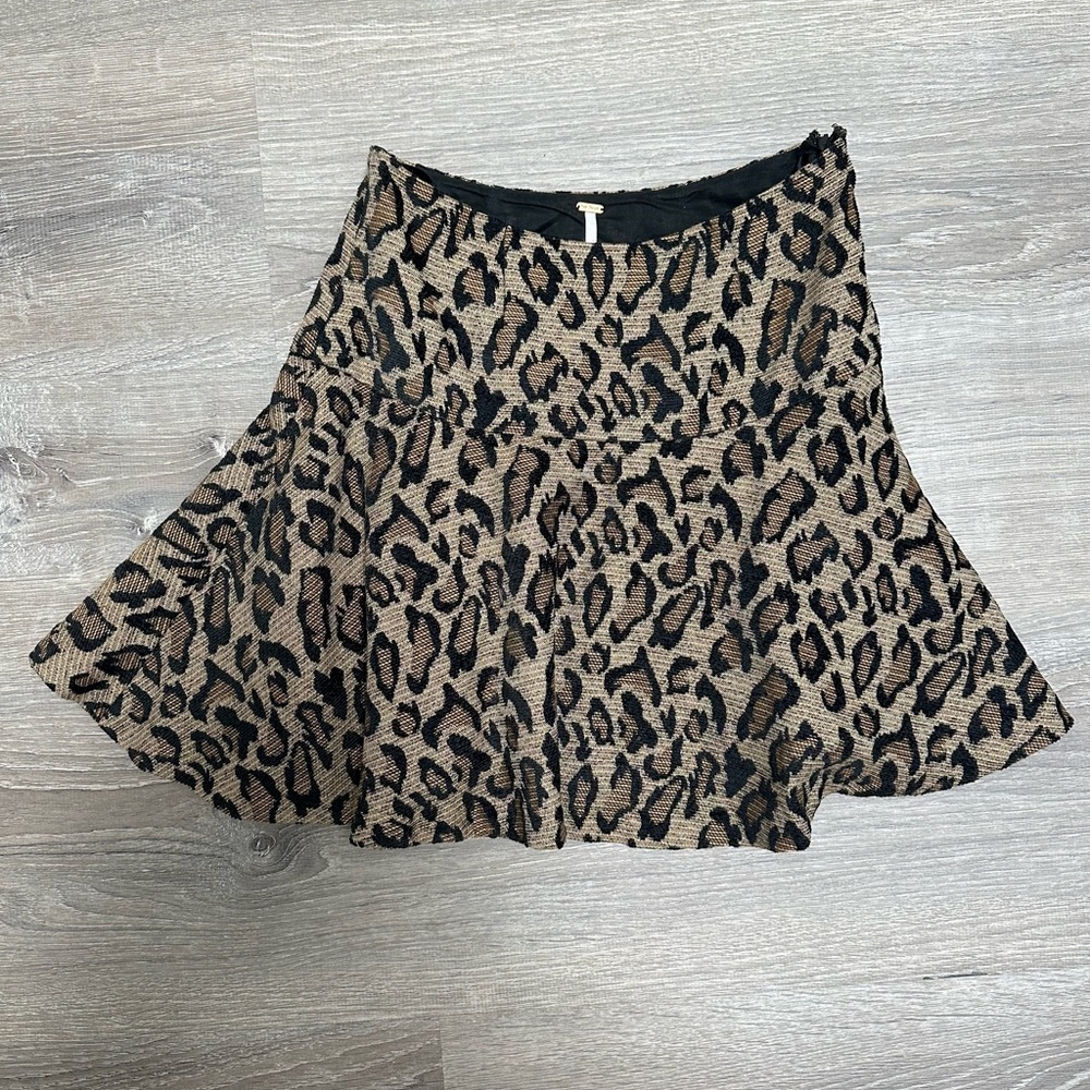 Free People Cheetah Chenille Fit & Flare Mini Skirt Lined Brown Black Size 0